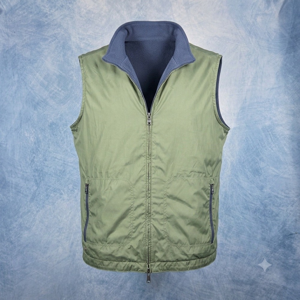 Peter Millar Crown Crafted Reversible Vest Mens Large Green Navy Blue Fleece Zip